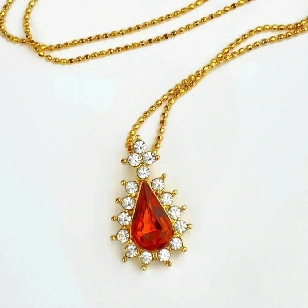 Vintage - Nina Ricci Gold Plated Citrine Glass & Rhinestone Necklace